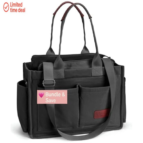 Waterproof Tote Bag with Multiple Pockets, Adjustable Strap, 14x10x5.5 - Picture 2 of 8